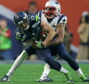 Jermaine Kearse is tackled by Brandon Browner in the Super Bowl (Seahawks.com)